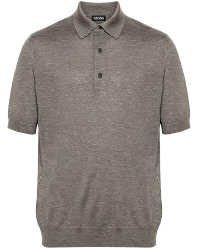 Zegna Speckle-knit Polo Shirt - Grey