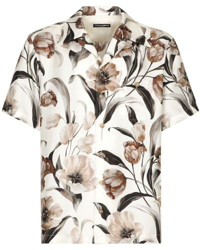 Dolce & Gabbana Seidenhemd mit Tulpen-Print - Weiß