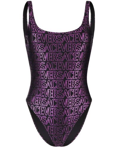 Versace All-over Logo-print Swimsuit - Purple