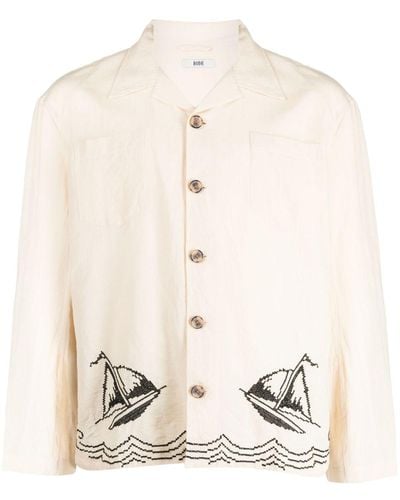 Bode Embroidered-design Camp-collar Shirt - Natural