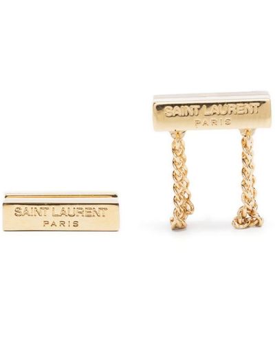 Saint Laurent Engraved-logo Earrings - Natural