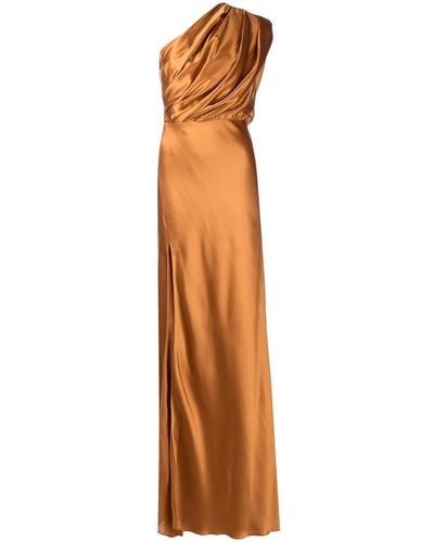 Michelle Mason Vestido de fiesta asimétrico y fruncido - Marrón
