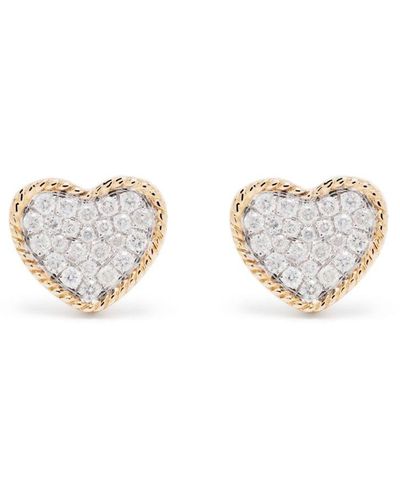 Yvonne Léon 9kt Yellow Gold Diamond Heart Stud Earrings - White