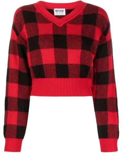 Moschino Jeans Check-pattern Wool-blend Sweater - Red