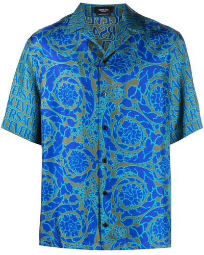Versace Barocco-print Silk Shirt - Blue
