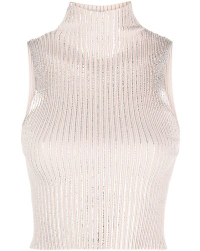 Peserico Glitter Ribbed-knit Cropped Top - Natural