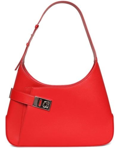 Ferragamo Large Hobo Leather Shoulder Bag - Red