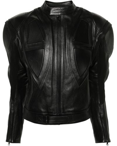 David Koma Panelled leather biker jacket - Schwarz