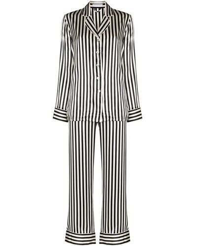 Olivia Von Halle Conjunto de pijama a rayas de seda - Negro