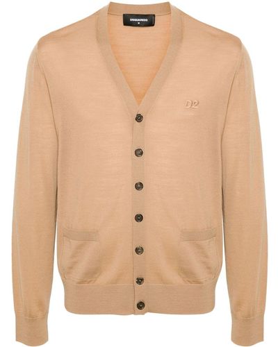 DSquared² Logo-embroidered Virgin Wool Cardigan - Natural