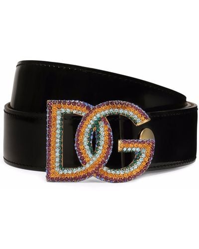Dolce & Gabbana Ceinture en cuir verni à logo DG - Noir