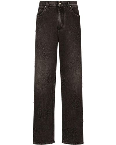 Dolce & Gabbana Logo-embroidered Straight-leg Jeans - Black