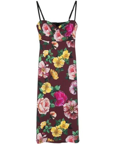 Dolce & Gabbana Moulded-cup Floral-print Midi Dress - Red