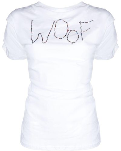 Collina Strada Woof Rhinestone-embellished T-shirt - White