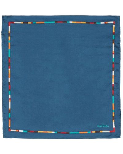 Paul Smith Stripe-embroidered Slk Scarf - Blauw