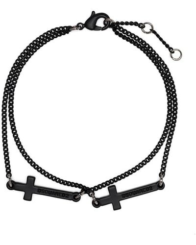 DSquared² Layered Cross Charm Bracelet - Black