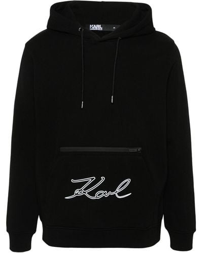 Karl Lagerfeld Rubberised-logo Cotton Hoodie - Black