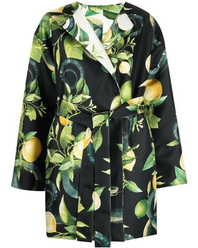 Roberto Cavalli Fruit-print Reversible Belted Coat - Green