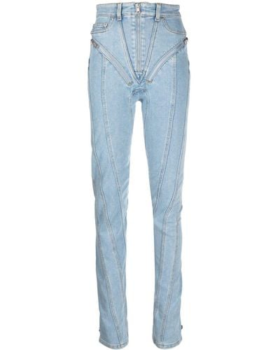 Mugler Spiral High-rise Zip-embellished Skinny Jeans - Blue