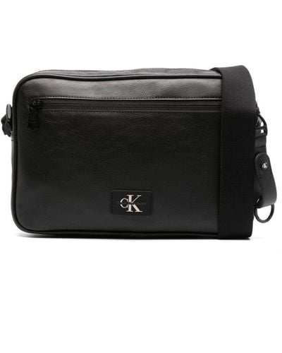 Calvin Klein Logo-patch Leather Messenger Bag - Black