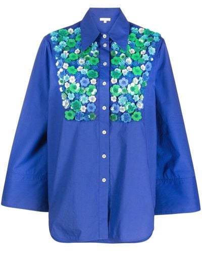 P.A.R.O.S.H. Blusa de manga ancha con aplique floral - Azul