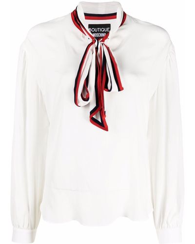 Boutique Moschino Striped Pussy Bow Blouse - White