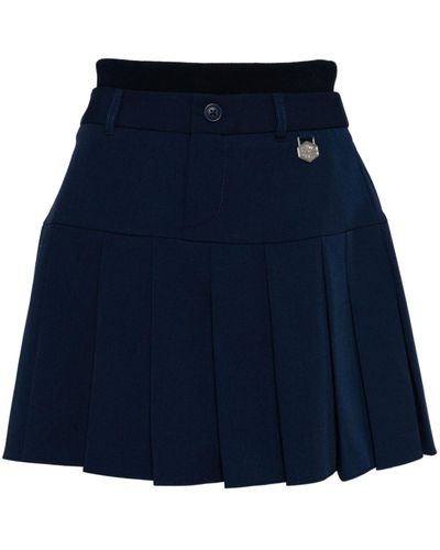 Chocoolate Layered-waistband Pleated Miniskirt - Blue