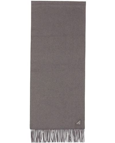 Prada Triangle-Logo Fringed Scarf - Grey