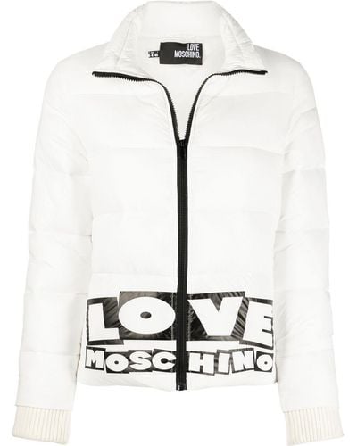Love Moschino Logo Print Quilted Puffer Jacket - White