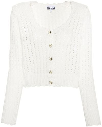 Ganni Buttoned Open-knit Cardigan - White