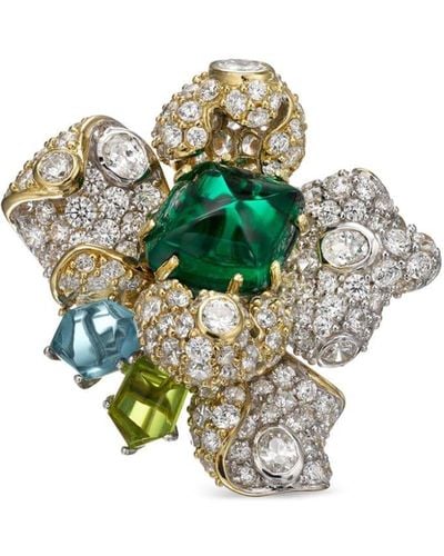 Anabela Chan Anillo Emerald Blossom en oro vermeil de 18 kt con gemas - Verde