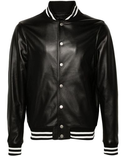 Low Brand Baseball-collar Leather Bomber Jacket - Black