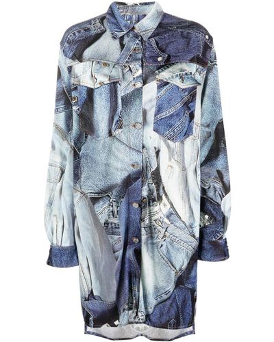 Moschino Jeans Blouse Met Print - Blauw