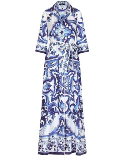 Dolce & Gabbana Robe-chemise en serge à imprimé Majolica - Bleu