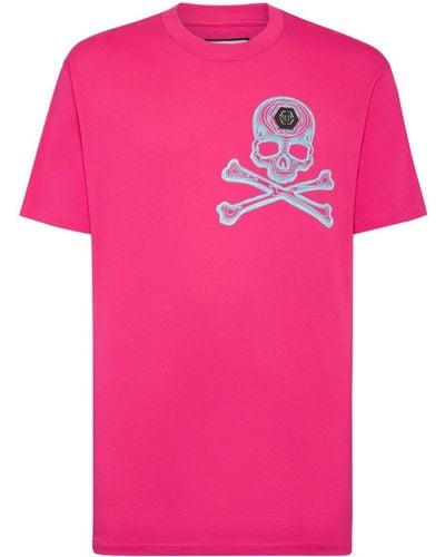 Philipp Plein T-shirt en coton à imprimé tête de mort - Rose