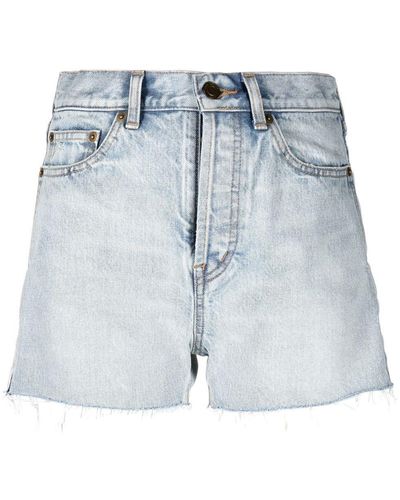 Saint Laurent Short en jean à bords francs - Bleu