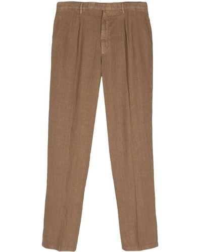 Boglioli Mid-rise Tapered Linen Trousers - Brown
