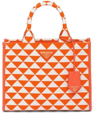 Prada Small Symbole Embroidered Tote Bag - Orange