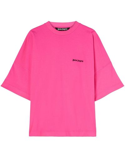 Palm Angels T-shirt Met Geborduurd Logo - Roze