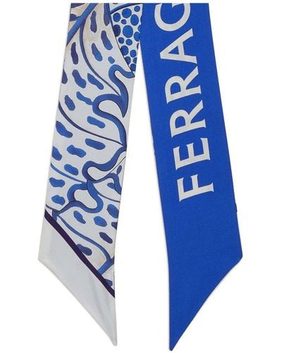 Ferragamo Foliageプリント スカーフ - ブルー