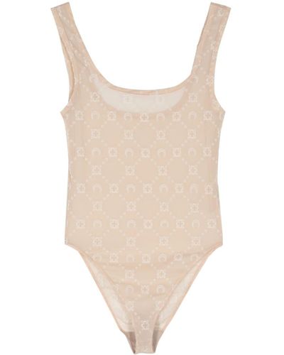 Marine Serre Beflockter Mesh-Body mit Monogramm - Natur