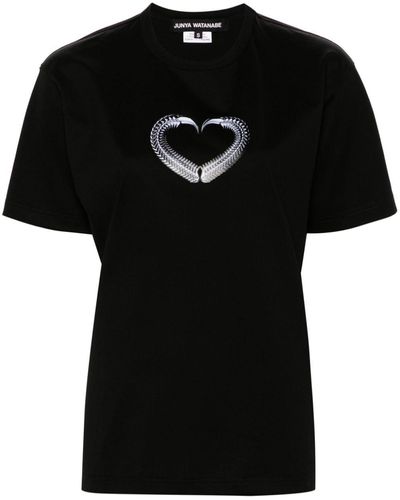 Junya Watanabe Graphic-heart print cotton T-shirt - Schwarz