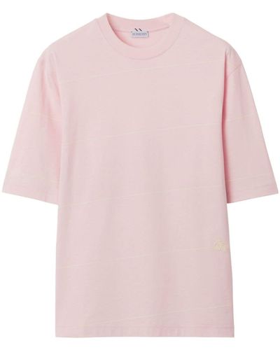 Burberry T-shirt rayé à logo brodé - Rose