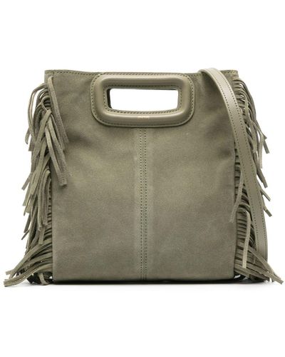 Maje Fringed Suede Crossbody Bag - Green