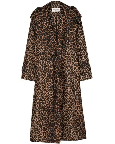Saint Laurent Leopard-Print Silk Trench Coat - Brown
