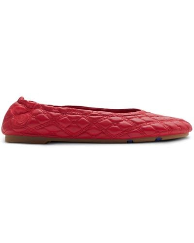 Burberry Leather Quilted Sadler Ballet Flats - Red