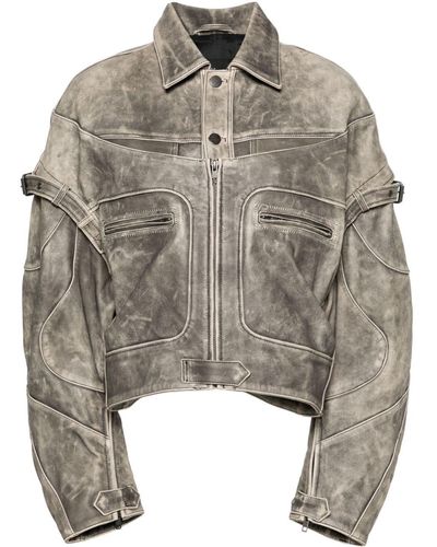 Manokhi Leya Leather Biker Jacket - Gray