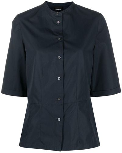Aspesi Band-collar Short-sleeve Shirt - Blue
