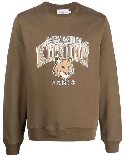 Maison Kitsuné Logo-print Cotton Sweatshirt - Brown