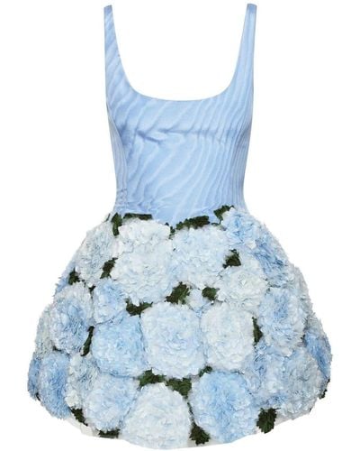 Oscar de la Renta Floral-appliqué Mini Dress - Blue